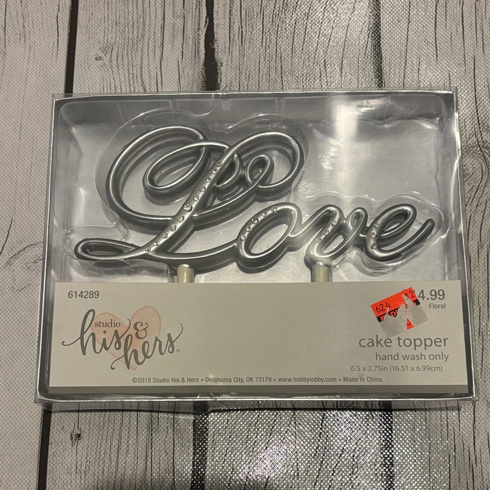 Studio His & Hers Silver Love Cake Topper perfect for wedding or anniversary